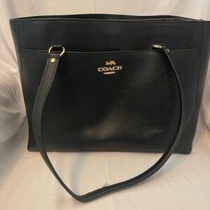 Coach Black Leather Tote with Gold Accents
